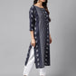 Janasya Women's Navy Blue Cotton Ethnic Motif Printed Casual Straight Kurta | Swadesiicart