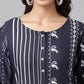 Janasya Women's Navy Blue Cotton Ethnic Motif Printed Casual Straight Kurta | Swadesiicart
