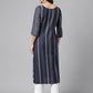 Janasya Women's Navy Blue Cotton Ethnic Motif Printed Casual Straight Kurta | Swadesiicart