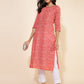 Janasya Red Cotton Striped Casual Kurta | Swadesiicart