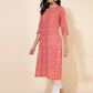 Janasya Red Cotton Striped Casual Kurta | Swadesiicart
