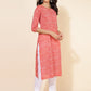 Janasya Red Cotton Striped Casual Kurta | Swadesiicart