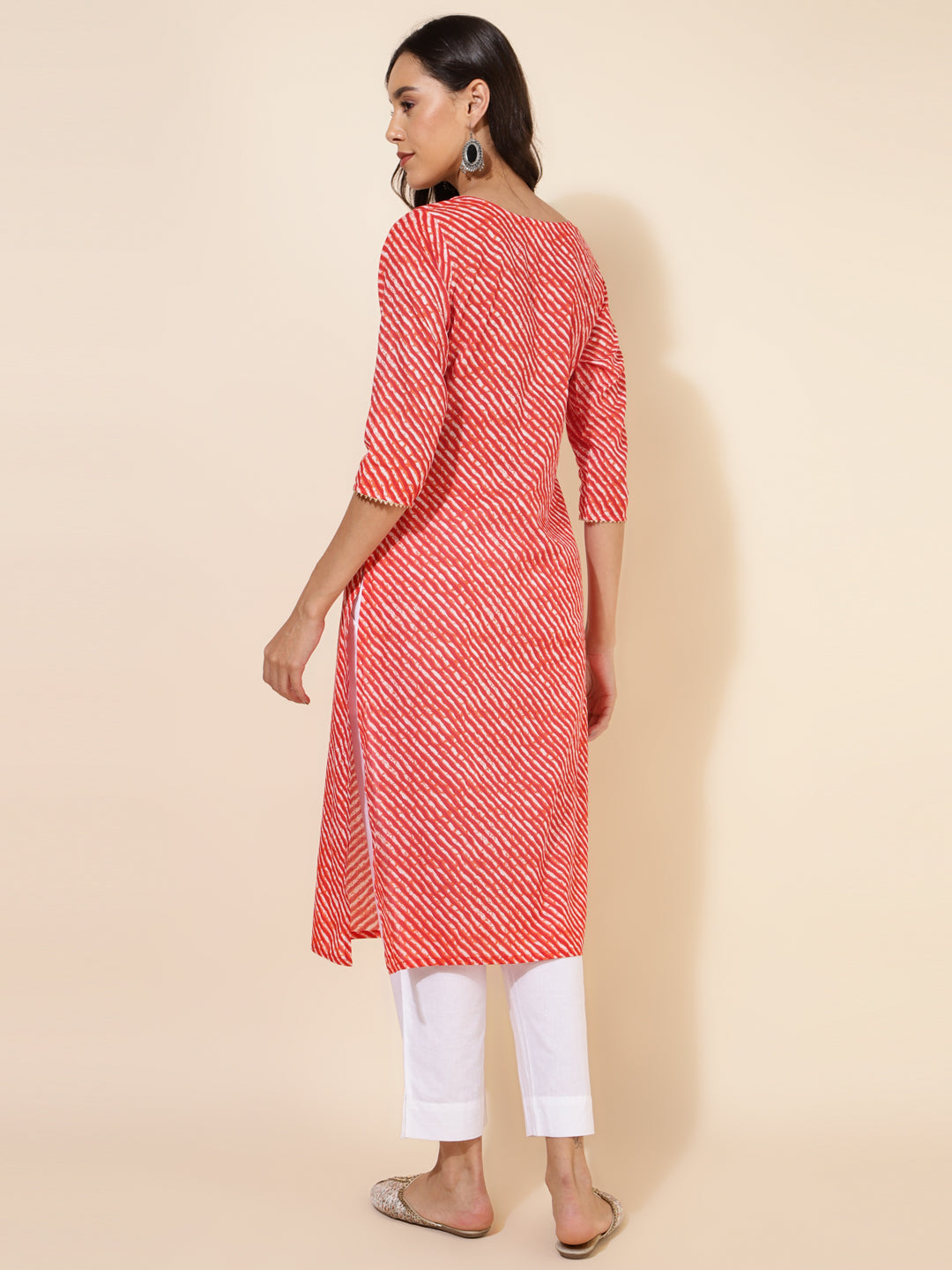 Janasya Red Cotton Striped Casual Kurta | Swadesiicart