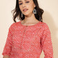 Janasya Red Cotton Striped Casual Kurta | Swadesiicart