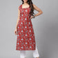 Janasya Women's Maroon Cotton Botanical Printed Casual Straight Kurta | Swadesiicart