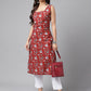 Janasya Women's Maroon Cotton Botanical Printed Casual Straight Kurta | Swadesiicart