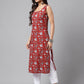 Janasya Women's Maroon Cotton Botanical Printed Casual Straight Kurta | Swadesiicart