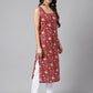 Janasya Women's Maroon Cotton Botanical Printed Casual Straight Kurta | Swadesiicart