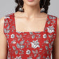 Janasya Women's Maroon Cotton Botanical Printed Casual Straight Kurta | Swadesiicart