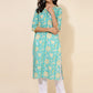 Janasya Aqua Blue Cotton Floral Printed Casual Kurta | Swadesiicart