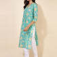 Janasya Aqua Blue Cotton Floral Printed Casual Kurta | Swadesiicart