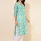 Janasya Aqua Blue Cotton Floral Printed Casual Kurta | Swadesiicart