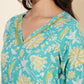 Janasya Aqua Blue Cotton Floral Printed Casual Kurta | Swadesiicart