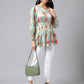 Janasya Women's Orange Satin Digital Floral Printed Casual Peplum Top | Swadesiicart