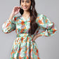 Janasya Women's Orange Satin Digital Floral Printed Casual Peplum Top | Swadesiicart