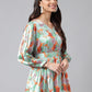 Janasya Women's Orange Satin Digital Floral Printed Casual Peplum Top | Swadesiicart