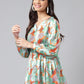 Janasya Women's Orange Satin Digital Floral Printed Casual Peplum Top | Swadesiicart