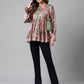 Janasya Women's Pink Satin Digital Floral Printed Casual Flared Top | Swadesiicart
