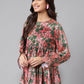 Janasya Women's Pink Satin Digital Floral Printed Casual Flared Top | Swadesiicart