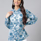 Janasya Women's Grey Satin Digital Floral Printed Casual Shirt Style Top | Swadesiicart
