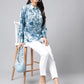 Janasya Women's Grey Satin Digital Floral Printed Casual Shirt Style Top | Swadesiicart