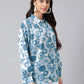 Janasya Women's Grey Satin Digital Floral Printed Casual Shirt Style Top | Swadesiicart