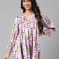 Janasya Women's Lavender Satin Digital Floral Printed Casual Flared Top | Swadesiicart
