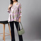 Janasya Women's Lavender Satin Digital Floral Printed Casual Flared Top | Swadesiicart