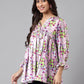Janasya Women's Lavender Satin Digital Floral Printed Casual Flared Top | Swadesiicart