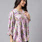 Janasya Women's Lavender Satin Digital Floral Printed Casual Flared Top | Swadesiicart