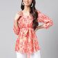 Janasya Women's Peach Satin Digital Floral Printed Casual A-Line Top | Swadesiicart