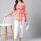 Janasya Women's Peach Satin Digital Floral Printed Casual A-Line Top | Swadesiicart