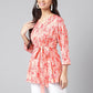 Janasya Women's Peach Satin Digital Floral Printed Casual A-Line Top | Swadesiicart