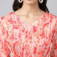 Janasya Women's Peach Satin Digital Floral Printed Casual A-Line Top | Swadesiicart