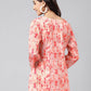 Janasya Women's Peach Satin Digital Floral Printed Casual A-Line Top | Swadesiicart