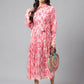 Janasya Women's Peach Satin Digital Floral Printed A-line Casual Dress | Swadesiicart