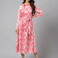 Janasya Women's Peach Satin Digital Floral Printed A-line Casual Dress | Swadesiicart