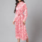 Janasya Women's Peach Satin Digital Floral Printed A-line Casual Dress | Swadesiicart