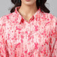 Janasya Women's Peach Satin Digital Floral Printed A-line Casual Dress | Swadesiicart