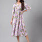 Janasya Women's Lavender Satin Digital Floral Printed A-line Casual Dress | Swadesiicart