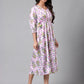 Janasya Women's Lavender Satin Digital Floral Printed A-line Casual Dress | Swadesiicart