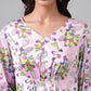 Janasya Women's Lavender Satin Digital Floral Printed A-line Casual Dress | Swadesiicart