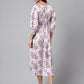 Janasya Women's Lavender Satin Digital Floral Printed A-line Casual Dress | Swadesiicart