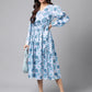Janasya Women's Grey Satin Digital Floral Printed Flared Casual Dress | Swadesiicart