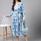 Janasya Women's Grey Satin Digital Floral Printed Flared Casual Dress | Swadesiicart