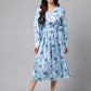 Janasya Women's Grey Satin Digital Floral Printed Flared Casual Dress | Swadesiicart