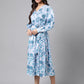Janasya Women's Grey Satin Digital Floral Printed Flared Casual Dress | Swadesiicart