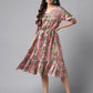 Janasya Women's Pink Satin Digital Floral Printed A-line Ethnic Dress | Swadesiicart