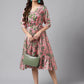 Janasya Women's Pink Satin Digital Floral Printed A-line Ethnic Dress | Swadesiicart