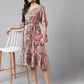 Janasya Women's Pink Satin Digital Floral Printed A-line Ethnic Dress | Swadesiicart